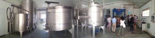 Susana Esteban's small but perfectly formed winery - sommeliers admiring the Titan basket press